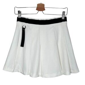 Musium Div. White Pleated Tennis Prep Logo Mini Skirt Black Waistband size 27